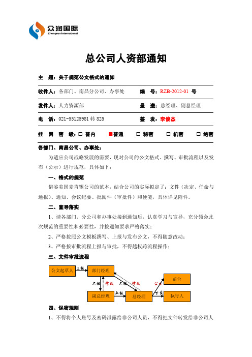 1.RZB-2012-01.关于规范文公格式的通知(提交版)