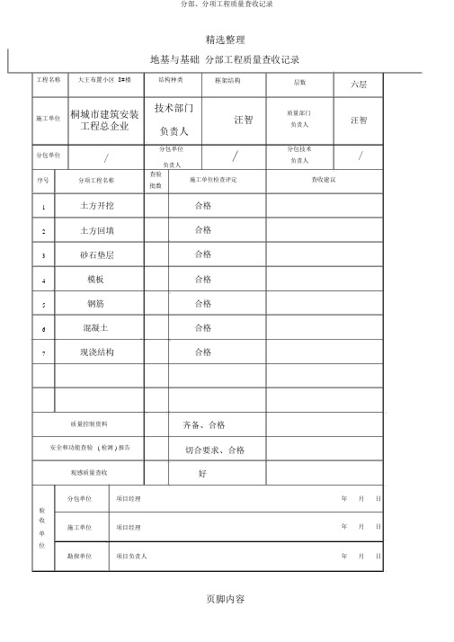 分部、分项工程质量验收记录