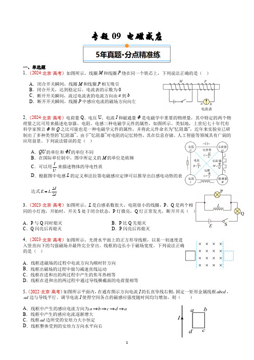 专题09 电磁感应-5年(2020-2024)高考1年模拟物理真题分类汇编(原卷版)