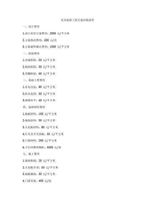 室内装修工程方案价格清单