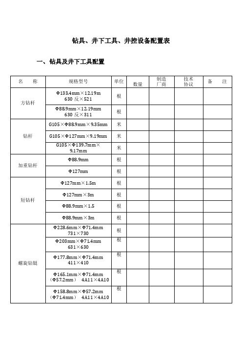 钻具配置表