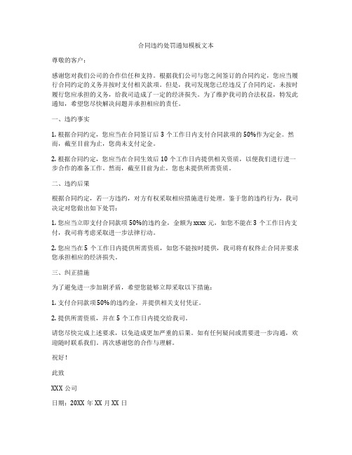 合同违约处罚通知模板文本