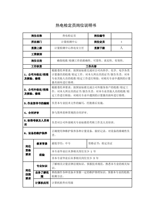 热电检定员岗位说明书