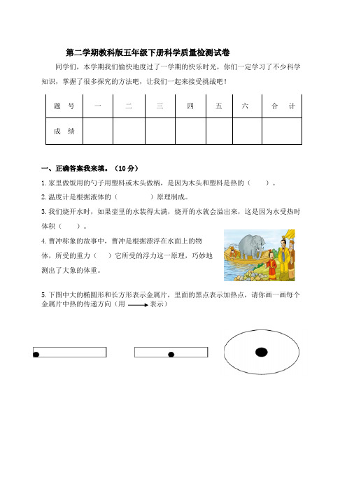 教科版小学五年级下册科学期末试题及答案共五套