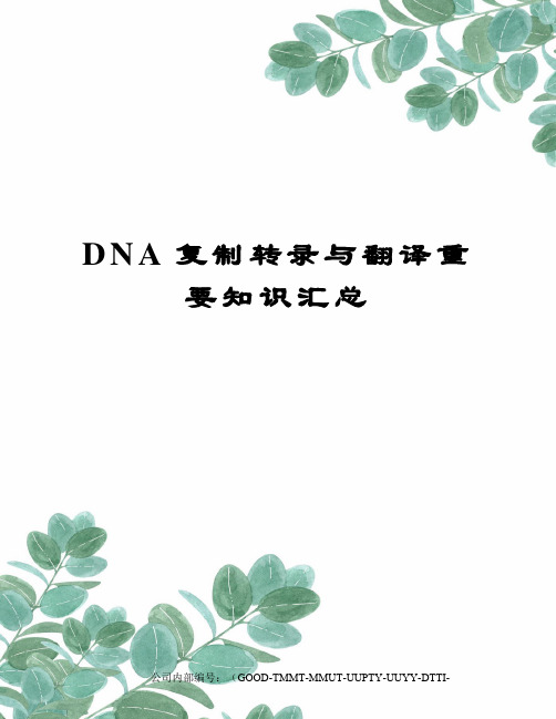 DNA复制转录与翻译重要知识汇总