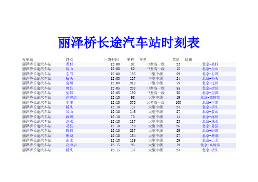 丽泽桥长途汽车站2014年新版时刻表