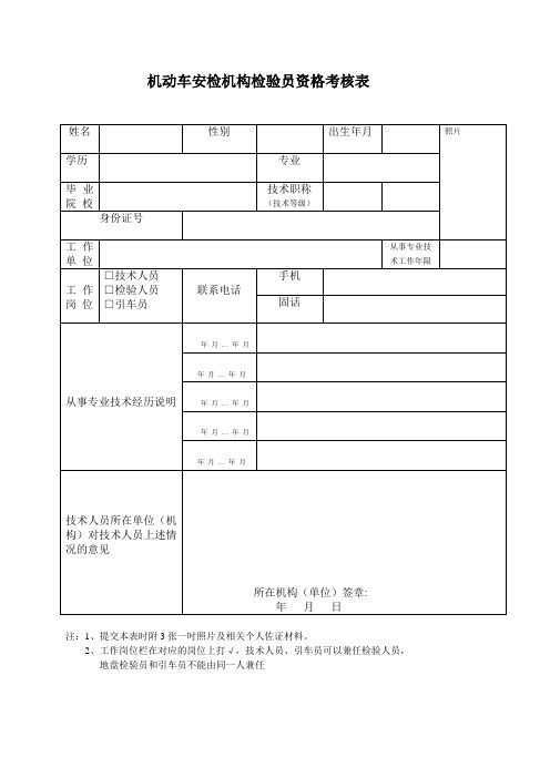 机动车安检机构检验员资格考核报名表