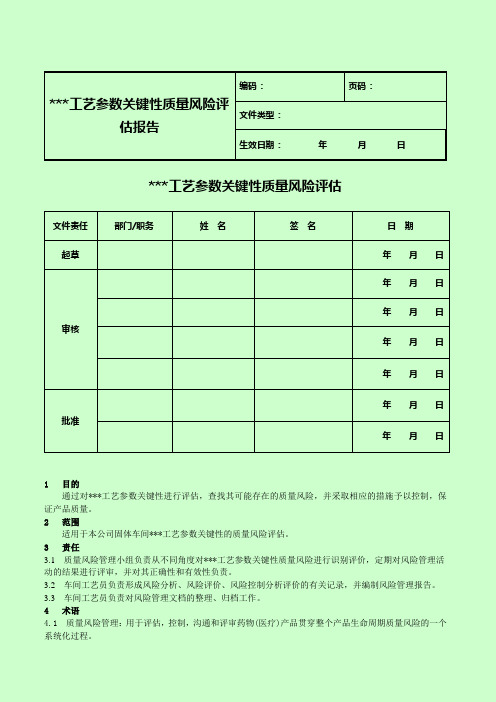 产品工艺参数关键性质量风险评估报告