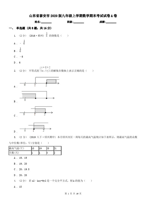 山东省泰安市2020版九年级上学期数学期末考试试卷A卷