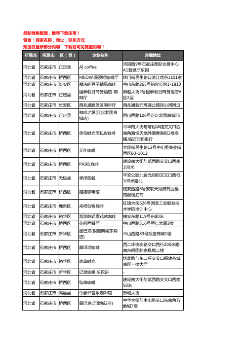 新版河北省石家庄市咖啡厅企业公司商家户名录单联系方式地址大全245家