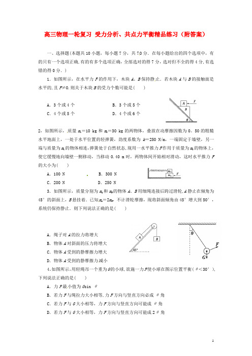 高三物理一轮复习-受力分析、共点力平衡精品练习(附答案)