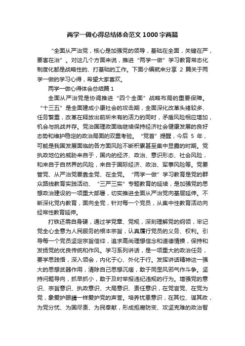 两学一做心得总结体会范文1000字两篇