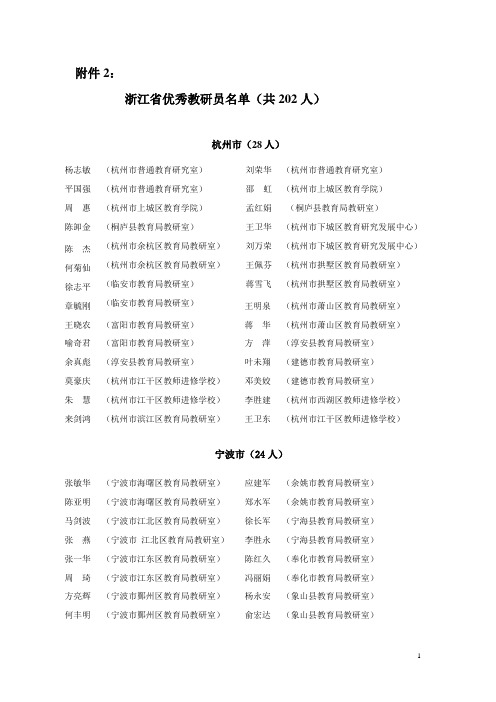 浙江省优秀教研员名单(共202人)