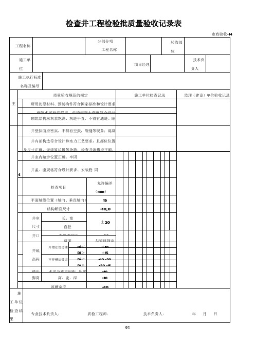 检查井工程检验批质量验收记录表