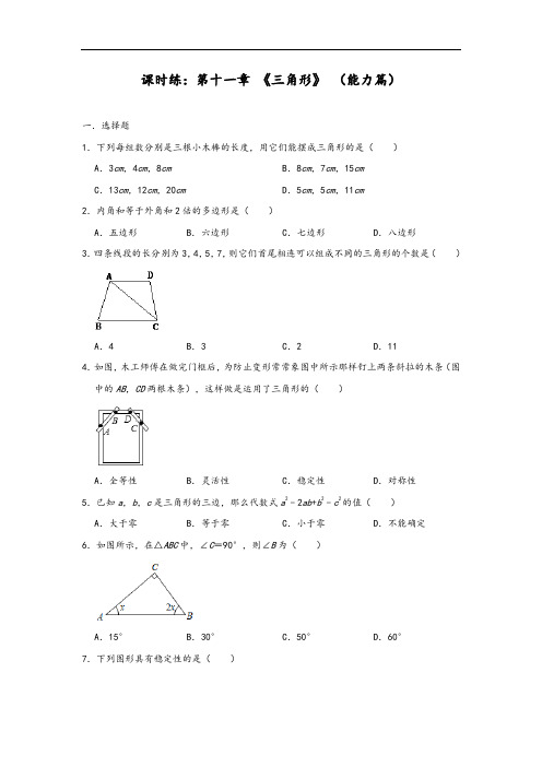 人教版八年级上学期数学课时练：第十一章 《三角形》 (能力篇)