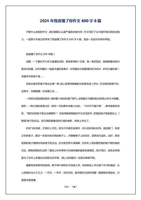 2024年我读懂了你作文600字6篇