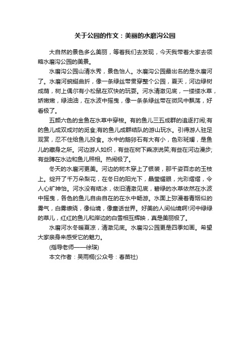 关于公园的作文：美丽的水磨沟公园