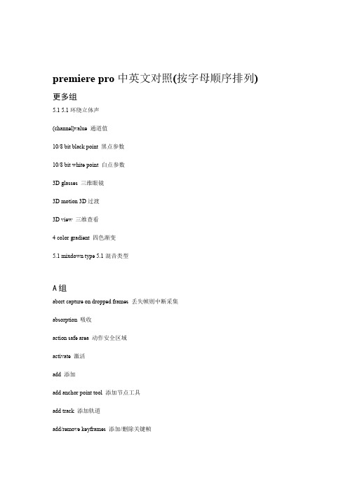 premiere pro中英文对照按字母顺解析