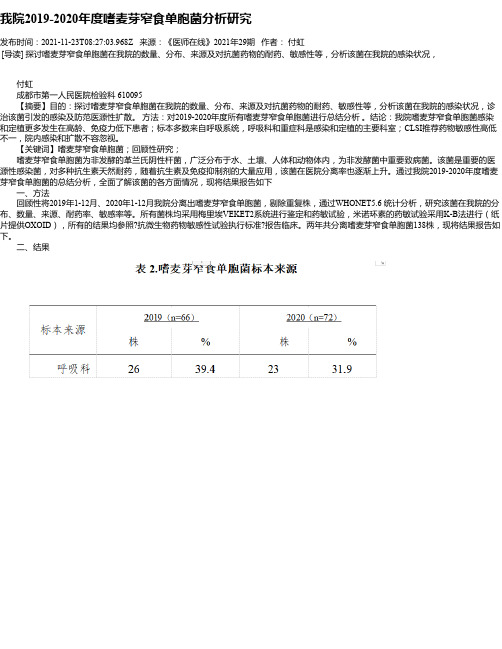 我院2019-2020年度嗜麦芽窄食单胞菌分析研究