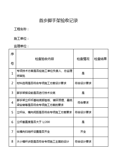 首步脚手架验收记录