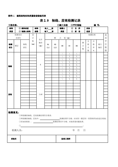 表2.9、现浇混凝土构件尺寸检测记录(二)