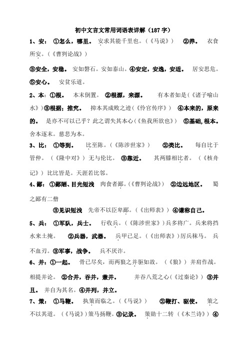 初中文言文常用词语表详解27页(187个字)