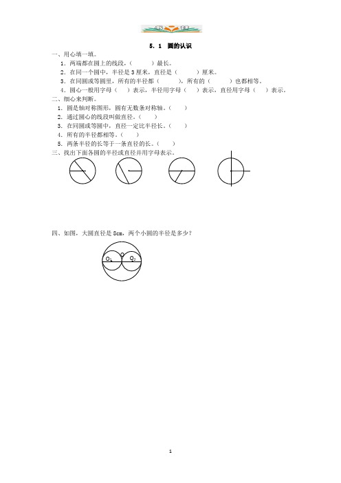 人教版六年级数学上册5.1 圆的认识练习题及答案.doc