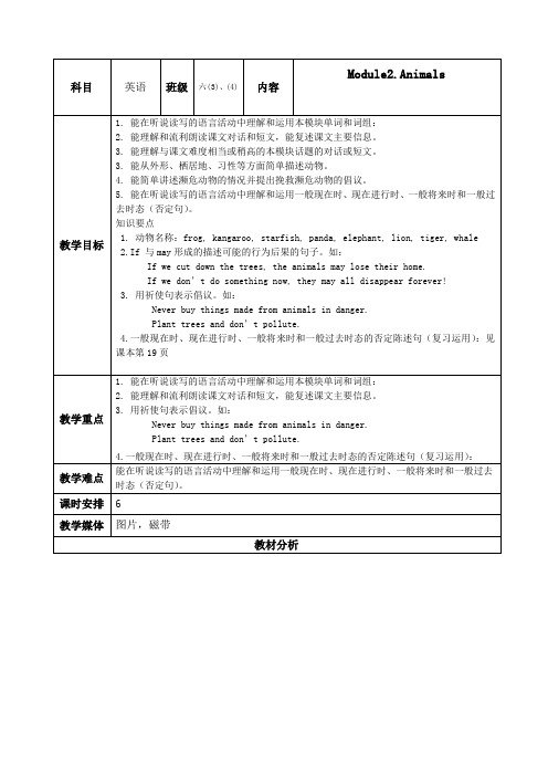 教科广州版六年级英语下册Module2、Animals教案