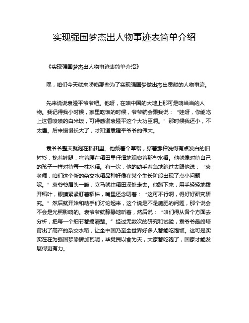 实现强国梦杰出人物事迹表简单介绍