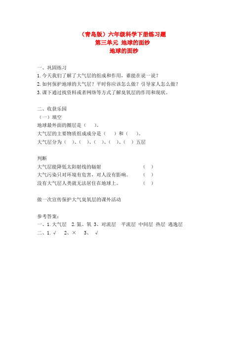 青岛版科学六年级下册《地球的面纱》练习题