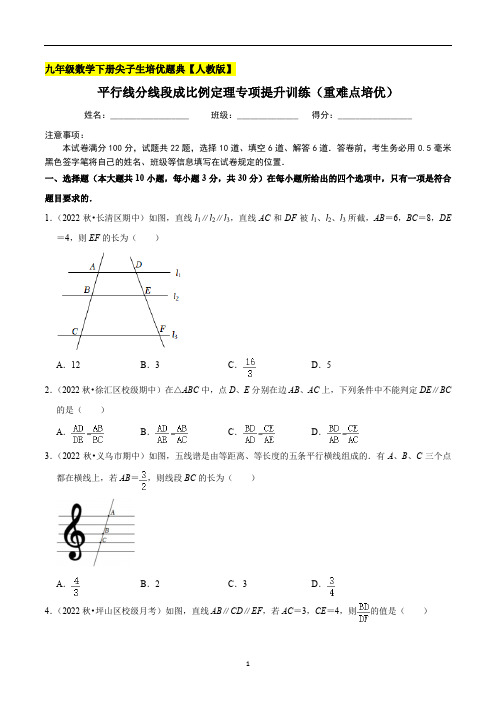 平行线分线段成比例定理专项提升训练(重难点培优)九年级数学下册尖子生培优题典(原卷版)【人教版】