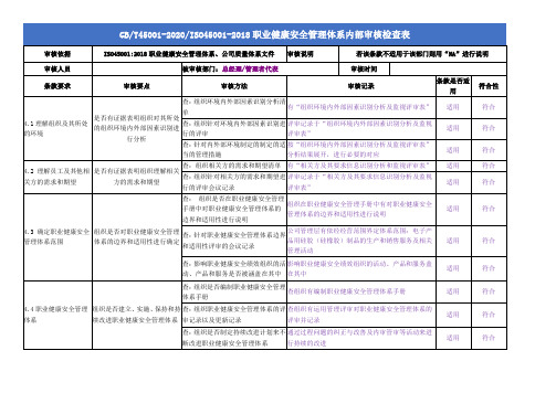 ISO45001-2018职业健康安全管理体系内部审核检查表-带填写记录