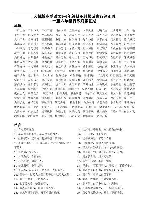 人教版小学语文1-6年级日积月累及古诗词汇总