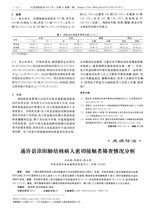 通许县涂阳肺结核病人密切接触者筛查情况分析