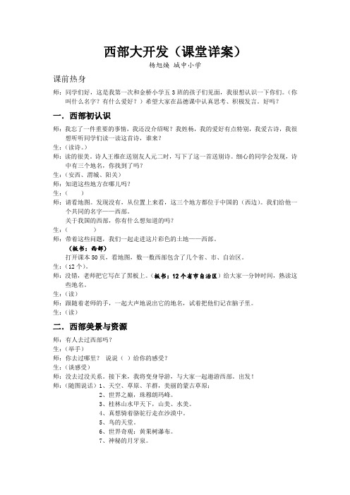 小学 品德与社会 五年级下 西部大开发 详案