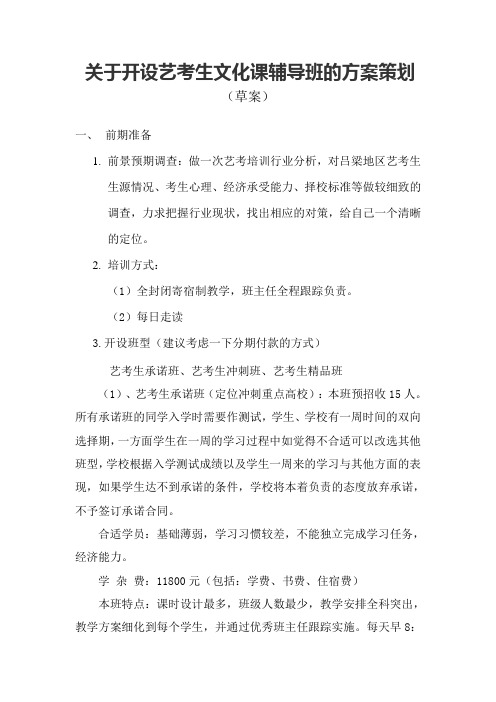 关于开设艺考生文化课辅导班的策划书