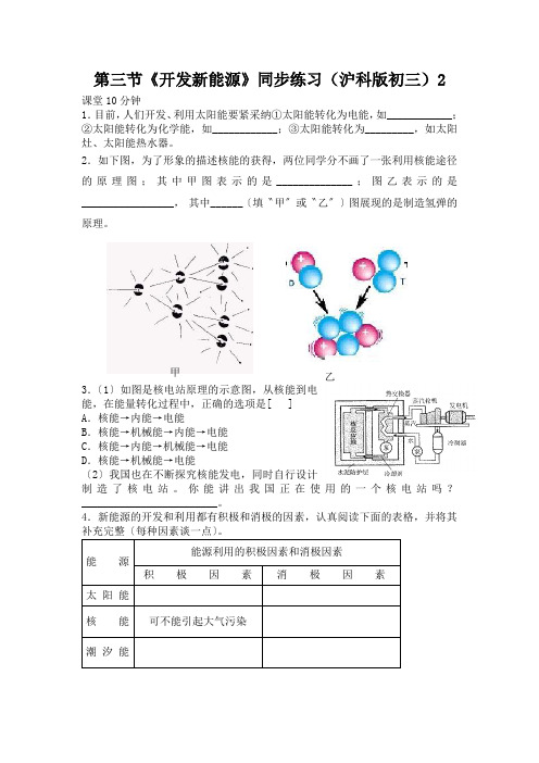 第三节《开发新能源》同步练习(沪科版初三)2