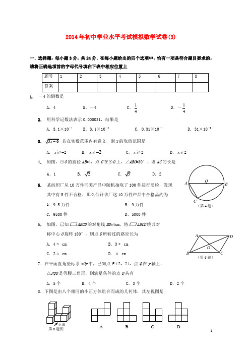 湖南省祁阳县初中数学学业水平考试模拟试卷(3)
