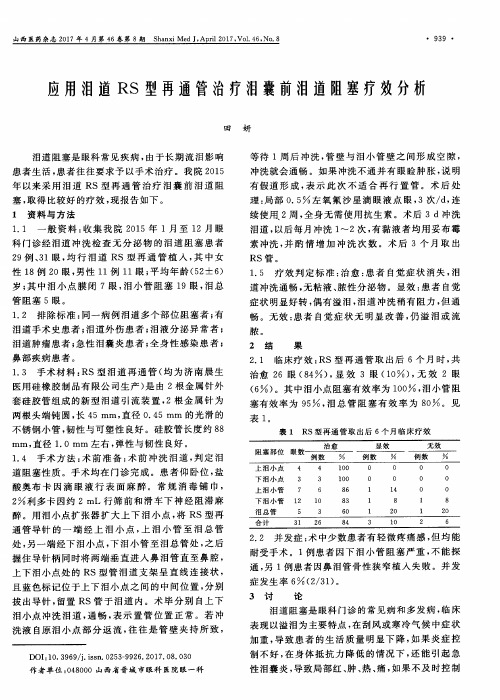 应用泪道RS型再通管治疗泪囊前泪道阻塞疗效分析