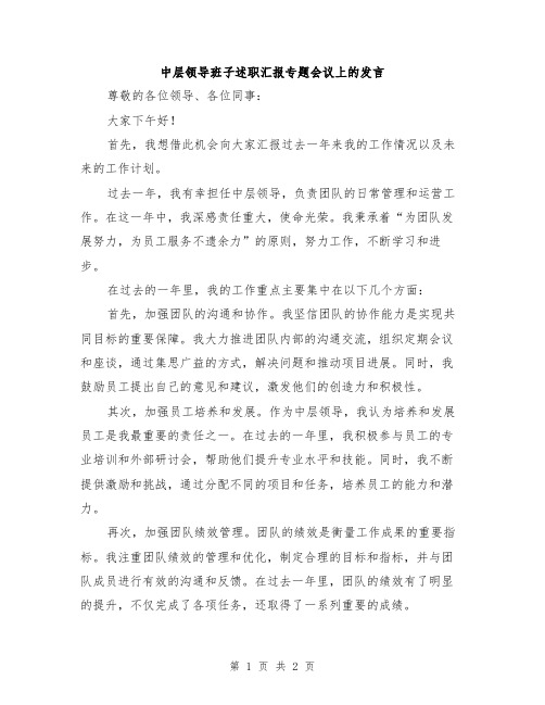 中层领导班子述职汇报专题会议上的发言