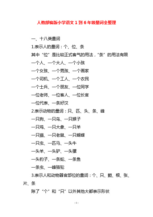 人教部编版小学语文1到6年级量词全整理