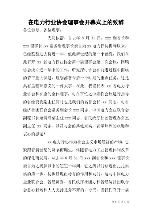 在电力行业协会理事会开幕式上的致辞