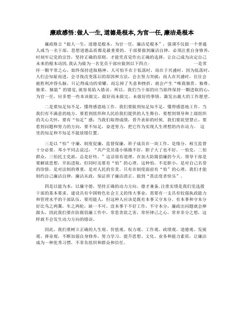 廉政感悟做人一生,道德是根本,为官一任,廉洁是根本