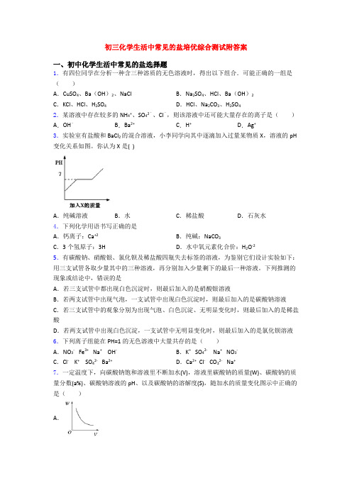 初三化学生活中常见的盐培优综合测试附答案