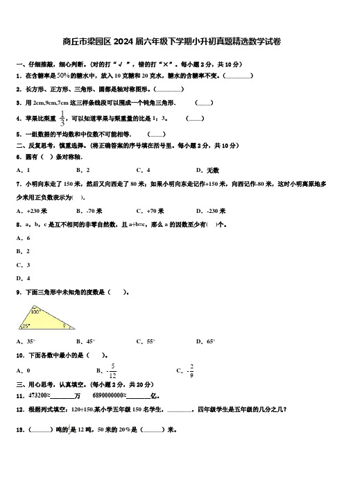 商丘市梁园区2024届六年级下学期小升初真题数学试卷含解析