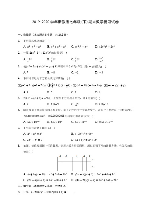 2019-2020学年浙教版七年级(下)期末数学复习试卷