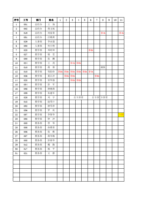 9月考勤表