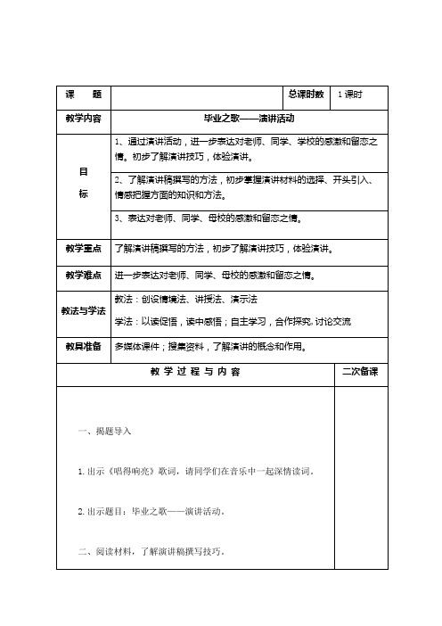 六年级语文下册《 依依惜别 在小学毕业典礼上的讲话》公开教案_1