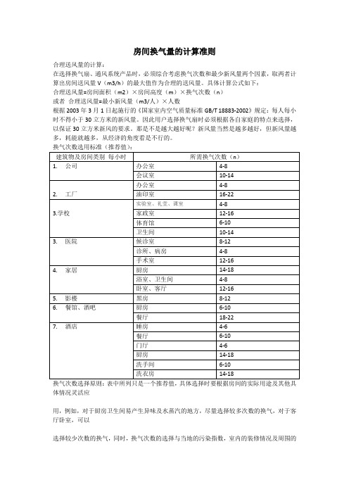 换气量的计算准则