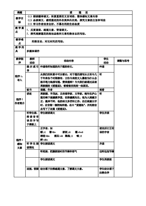 爱莲说_表格式教案